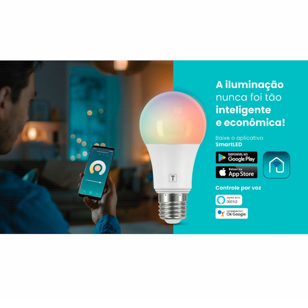 Lâmpada de LED Smart Tramontina Base E27 10 W Bivolt com 16 Milhões de Cores RGBW Wi-Fi + Bluetooth - 3