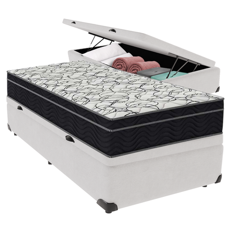 Cama Box Baú Branco e Colchão Airtech 150 Espuma D45 Solteiro Ortobom