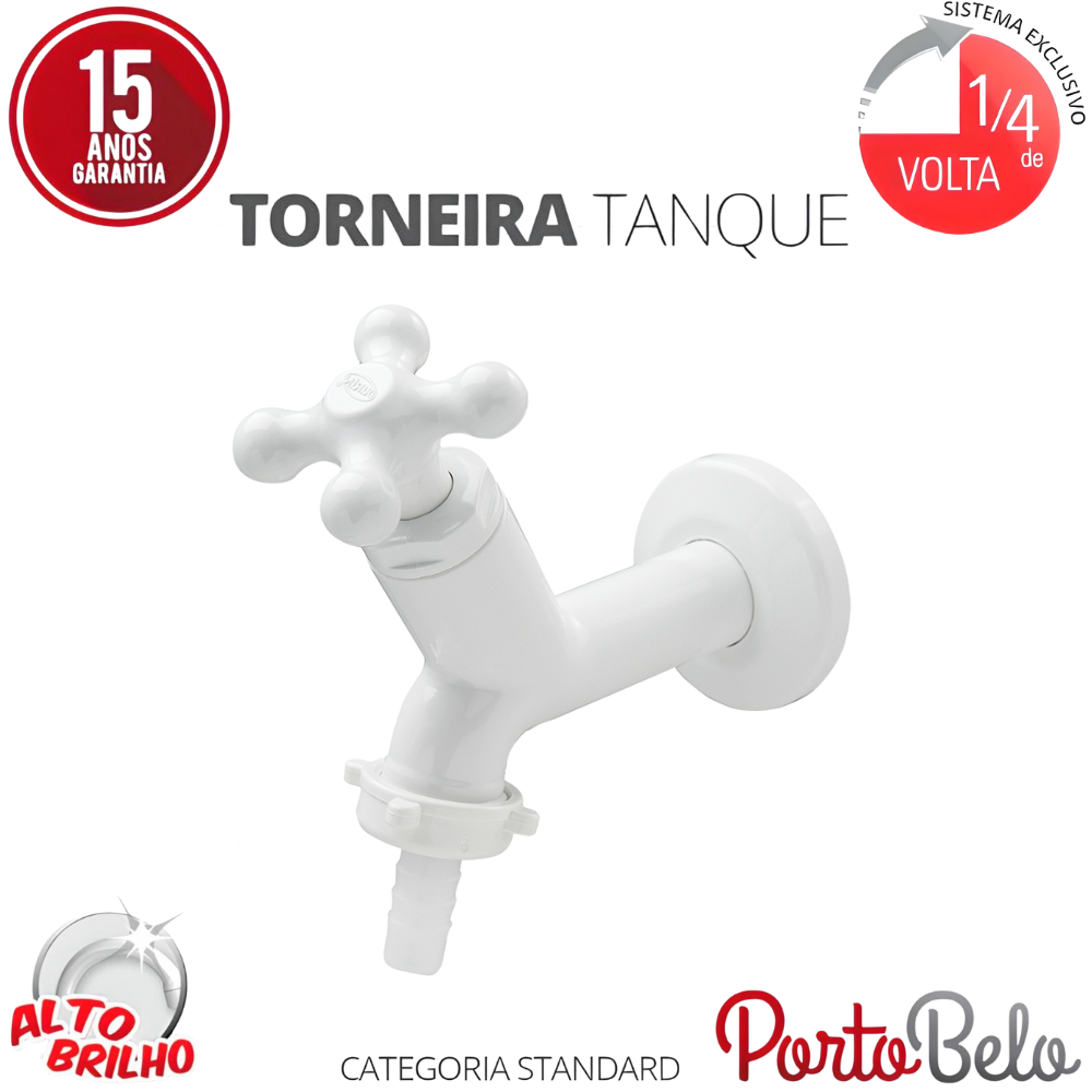 Torneira para Tanque com Bico Modelo de Parede Tam.10cm Linha Porto Belo Abs Cor Branco Durín - 2