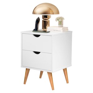 Mesa de Cabeceira para Quarto 2 Gavetas Decore Madri Retrô Pés Palito:branco