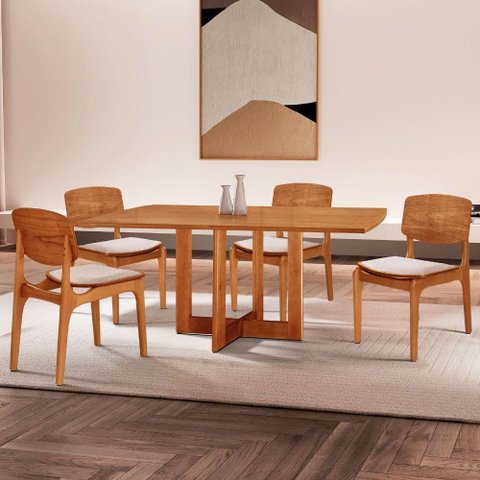 Mesa 120 Laminado com 4 Cadeiras Malta Gold Moderna Mobília Brisa Imbuia Naturale