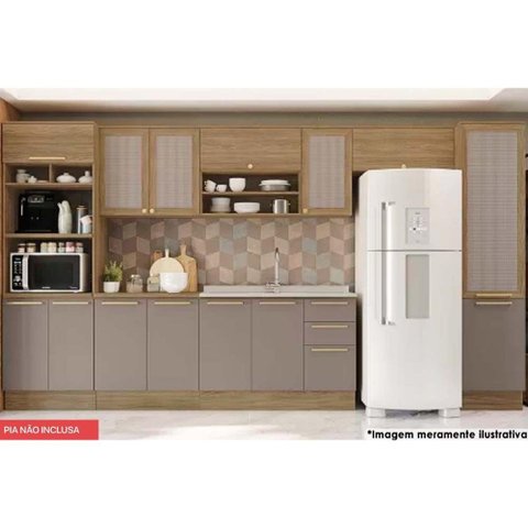 Cozinha Completa Botanic 8 Peças (3 Armários + 2 Balcões + 2 Paneleiros + 1 Complemento) M658