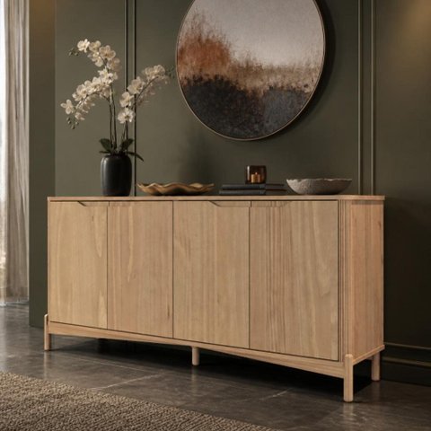Aparador Buffet para Sala de Jantar 4 Portas 167cm Madeira Maciça Benton F06 Tauari - Lyam Decor