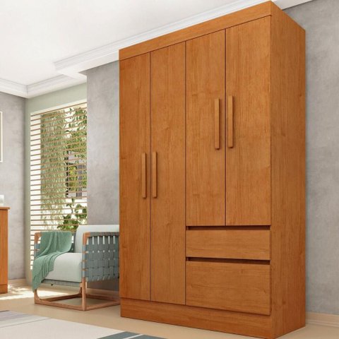 Guarda-Roupa Solteiro com 4 Portas e 2 Gavetas 108cm Multimóveis CR35496 Cinamomo