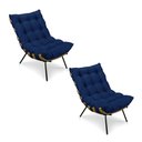 Ver imagem 1 de Kit 2 Poltronas Costela Suede Azul Marinho Base Metálica - Pallazio