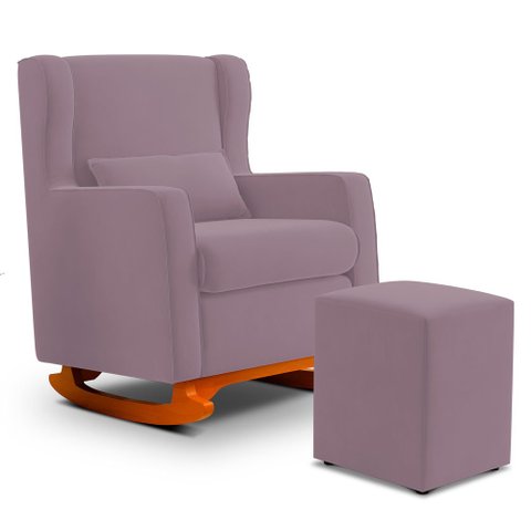Poltrona de Amamentação e Descanso Zoe com Base Balanço e Puff Veludo Rosê - Desk Design