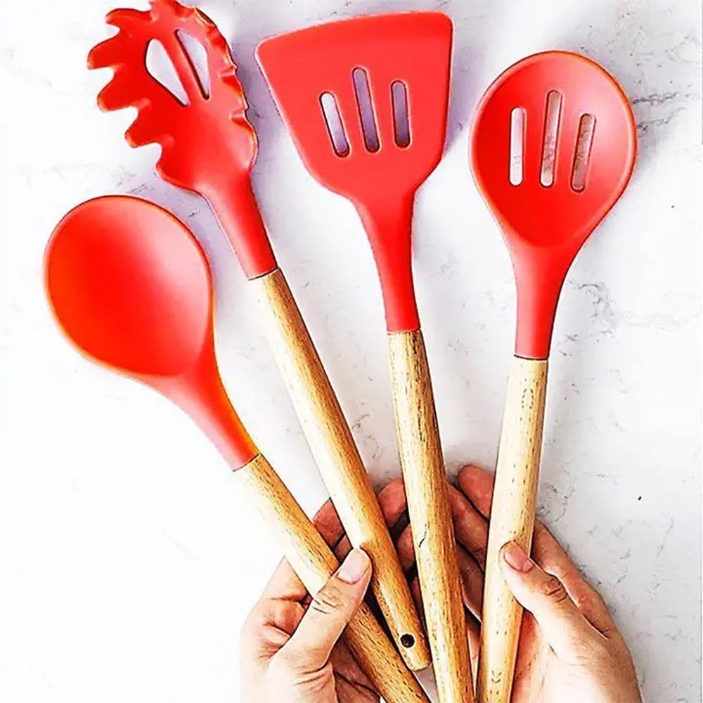 Silicone Spatula With Red Wooden Handle - Oikos