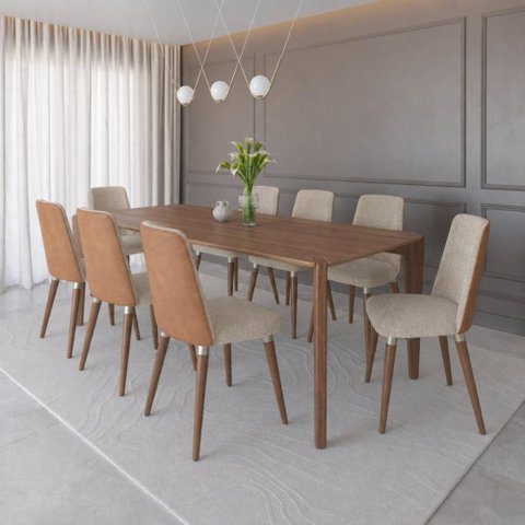 Conjunto de Jantar Mesa Retangular Harmony 8 Cadeiras Dakota - Caramelo