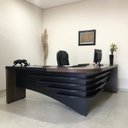 Ver imagem 3 de Escrivaninha Mesa para Escritório de Tamburato Diretor em L 180 x 200cm Marrom Charuto/Preta
