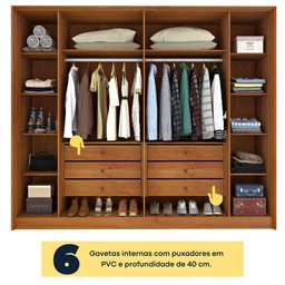 Guarda Roupa Casal 6 portas 6 gavetas Barcelona Ripado Tcil Móveis - 9