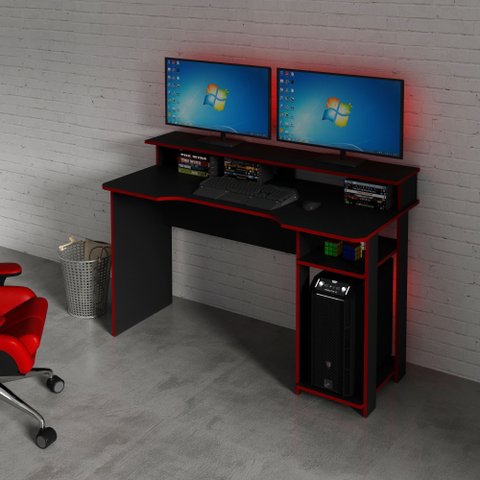Mesa Gamer com 2 Prateleiras Preto com Verde Tecnomobili Me4153 Cor: Preto/azul