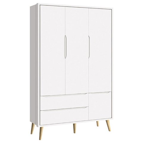 Guarda Roupa Infantil Theo 3 Portas Branco Fosco com Pés Madeira Natural - Reller Móveis