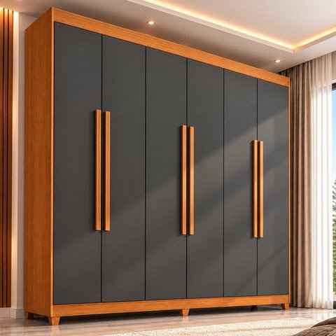 Guarda-Roupa Casal 6 Portas 2 Gavetas Apolo Marrom/Freijó/Grafite