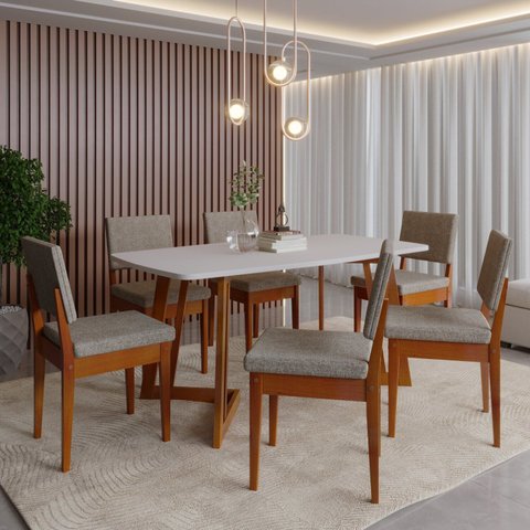 Conjunto Sala de Jantar Mesa 6 Cadeiras MDF e Madeira Maciça Miami Marrom
