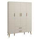 Ver imagem 2 de Guarda Roupa Infantil 4 Portas 2 Gavetas Isis Areia Acetinado Pés Retrô Quarto de Bebê - Reller