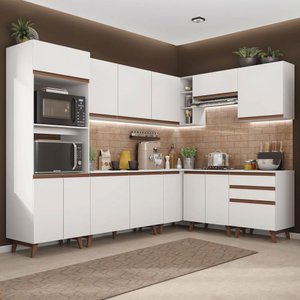 Armário de Cozinha Completa de Canto 462cm Branco Reims Madesa 01
