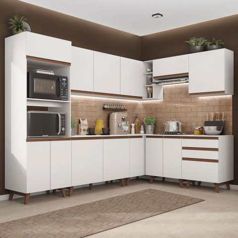 Armário de Cozinha Completa de Canto 462cm Branco Reims Madesa 01