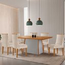 Ver imagem 1 de Mesa de Jantar Diane 180cm Tampo MDF Lam 6 Cadeiras Lisboa Moderna Veludo Creme Naturale Off White
