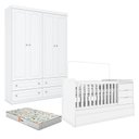 Ver imagem 1 de Berço Multifuncional Cleo e Guarda Roupa Infantil 4 Portas Americano Branco Fosco com Colchão Gazin