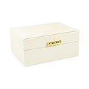 Ver imagem 1 de Caixa Decorativa em Mdf com Revestimento Off White em Pu e Metal Dourado 16,5x23x10cm