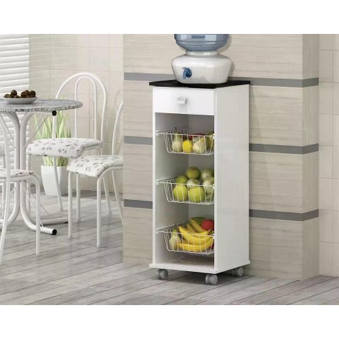 Armário Fruteira Talita 1 Gaveta e 3 Cestos Branco/preto