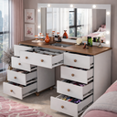 Ver imagem 2 de Penteadeira Camarim 9 Gavetas com Espelho Led Grande Branco e Nature de Alta Qualidade