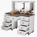 Ver imagem 7 de Penteadeira Camarim 9 Gavetas com Espelho Led Grande Branco e Nature de Alta Qualidade