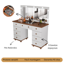 Ver imagem 4 de Penteadeira Camarim 9 Gavetas com Espelho Led Grande Branco e Nature de Alta Qualidade