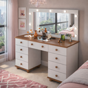 Ver imagem 1 de Penteadeira Camarim 9 Gavetas com Espelho Led Grande Branco e Nature de Alta Qualidade