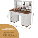 Ver mais imagens de Penteadeira Camarim 9 Gavetas com Espelho Led Grande Branco e Nature de Alta Qualidade