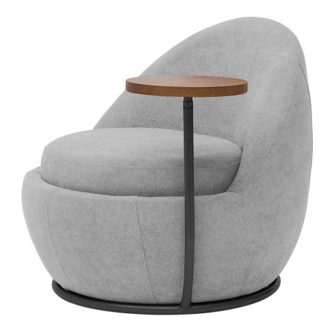 Poltrona Orgânica Kaira com Mesa Lateral Esquerda Base Fixa Preto Bouclé Cinza Claro - Nexta Casa