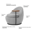 Ver imagem 3 de Poltrona Orgânica Kaira com Mesa Lateral Esquerda Base Fixa Preto Bouclé Cinza Claro - Nexta Casa