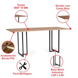 Mesa de Jantar Retangular Industrial 8 Lugares 180x90cm Atos Jade - Straub Web - 2