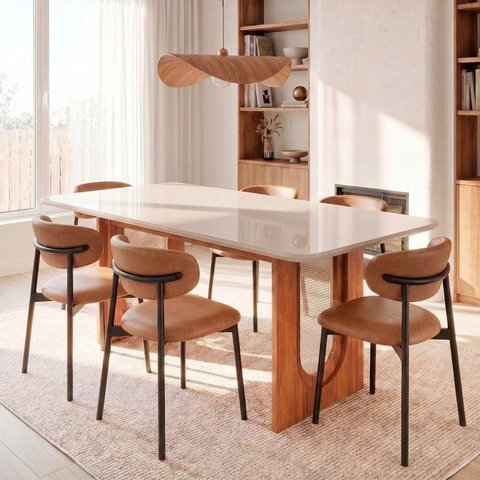 Conjunto de Jantar com Mesa Tali 180cm e 6 Cadeiras Ema CabeCasa MadeiraOriginals Marrom/Bege