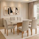 Ver imagem 1 de Conjunto de Mesa de Jantar 6 Lugares com Tampo de Vidro Cinamomo e Off White