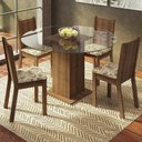 Ver imagem 1 de Conjunto Sala de Jantar Madesa Paula Mesa Tampo de Vidro Redondo 4 Cadeiras - Rustic/lírio Bege