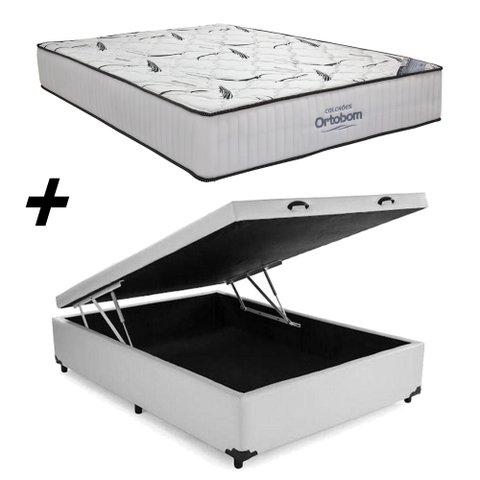 Cama Box Baú Casal + Colchão Ortobom Highfoam Espuma HR 45 High Resilience 68x138x188