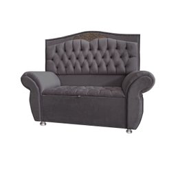 KIT Cabeceira + Recamier Baú Dunas Dubái Cinza veludo Linha Alta 0,90 Solteiro Dalaqua-Decor - 1