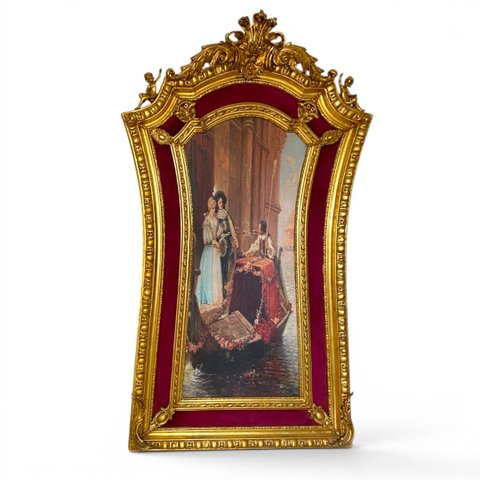 Quadro Decorativo Veneziano com Moldura Dourada e Veludo Vermelho a: 210cm L: 122cm C: 06cm