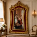 Ver imagem 2 de Quadro Decorativo Veneziano com Moldura Dourada e Veludo Vermelho a: 210cm L: 122cm C: 06cm