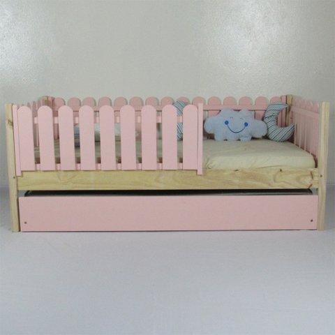 Bicama Infantil Solteirão Base Colorida Madeira Maciça Pinus Grade Cercadinho