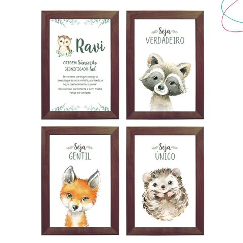 Quadros Decorativos Infantil Animais do Bosque Raposinha:tabaco