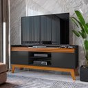 Ver imagem 1 de Rack Tv Ripado 50 Polegadas com 2 Portas Monaco - Preto e Cedro