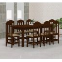 Ver imagem 1 de Mesa Safira em Madeira Maciça 200x88 Castanho com 8 Cadeiras Estofadas Bege Nemargi