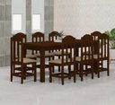 Ver imagem 1 de Mesa Safira em Madeira Maciça 200x88 Castanho com 8 Cadeiras Estofadas Bege Nemargi