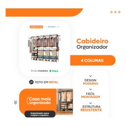 Guarda Roupa Aberto Metal Forte Portátil Organizador com 4 Colunas - Closet Moderno - 6