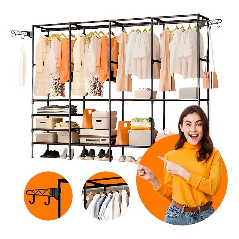 Guarda Roupa Aberto Metal Forte Portátil Organizador com 4 Colunas - Closet Moderno Guarda Roupa Aberto Metal Forte Portátil Organizador com 4 Colunas - Closet Moderno