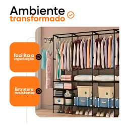 Guarda Roupa Aberto Metal Forte Portátil Organizador com 4 Colunas - Closet Moderno - 2