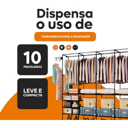 Guarda Roupa Aberto Metal Forte Portátil Organizador com 4 Colunas - Closet Moderno - 5