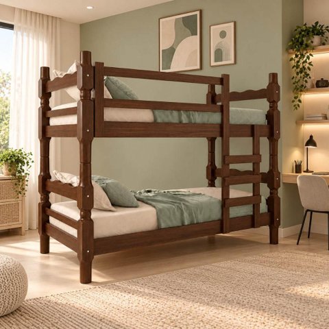 Beliche Madeira Maciça - Vira 2 Camas - para Colchão 78/88x188cm Multimóveis CR35687 Imbuia